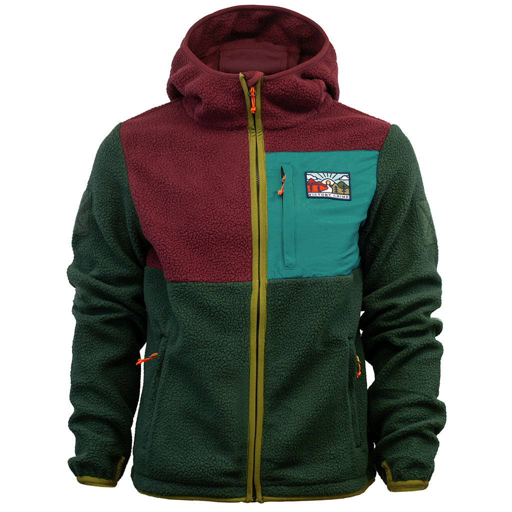 Out There Hooded Recycled Sherpa Fleece Jacket (Wine/Forest)