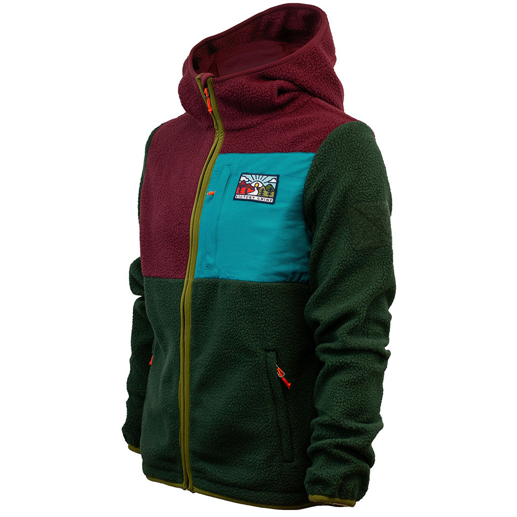 Out There Hooded Recycled Sherpa Fleece Jacket (Wine/Forest)