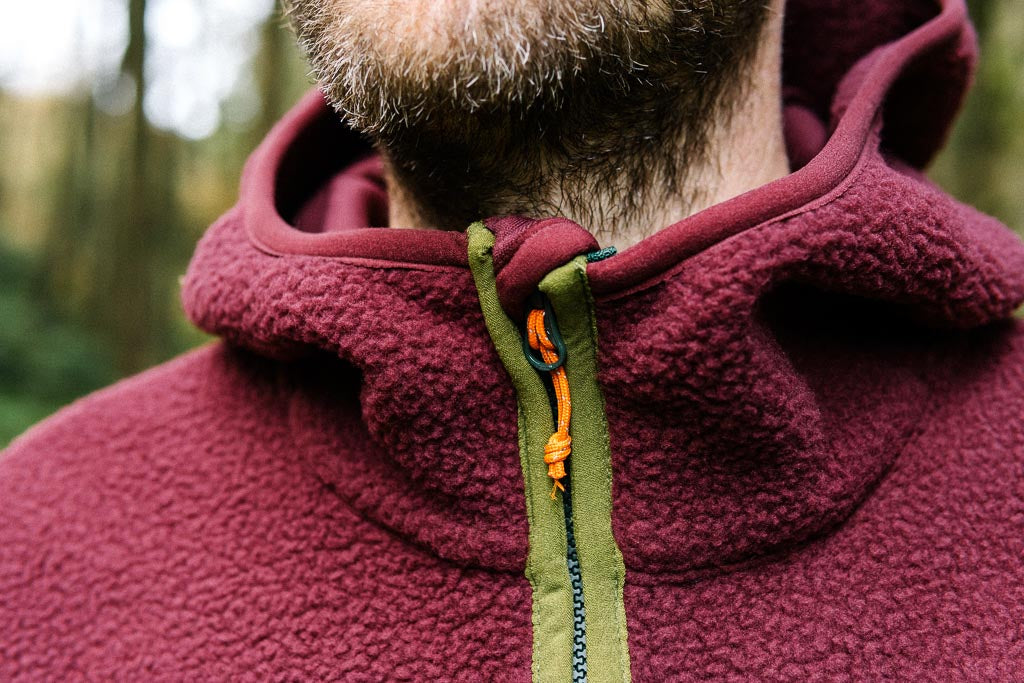 Out There Hooded Recycled Sherpa Fleece Jacket (Wine/Forest)