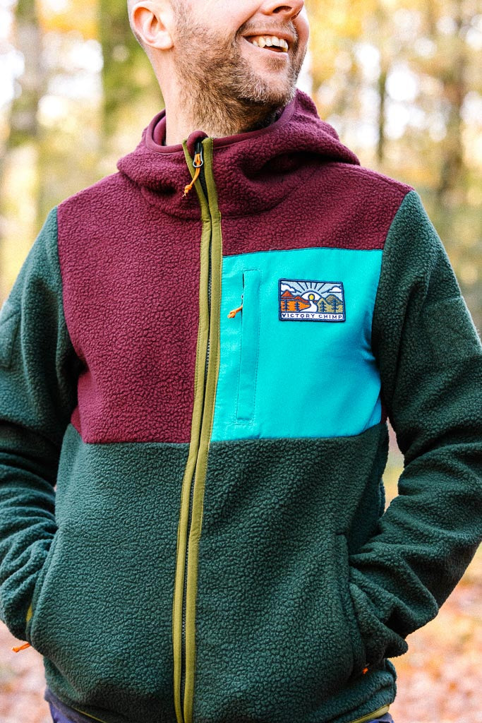 Out There Hooded Recycled Sherpa Fleece Jacket (Wine/Forest)