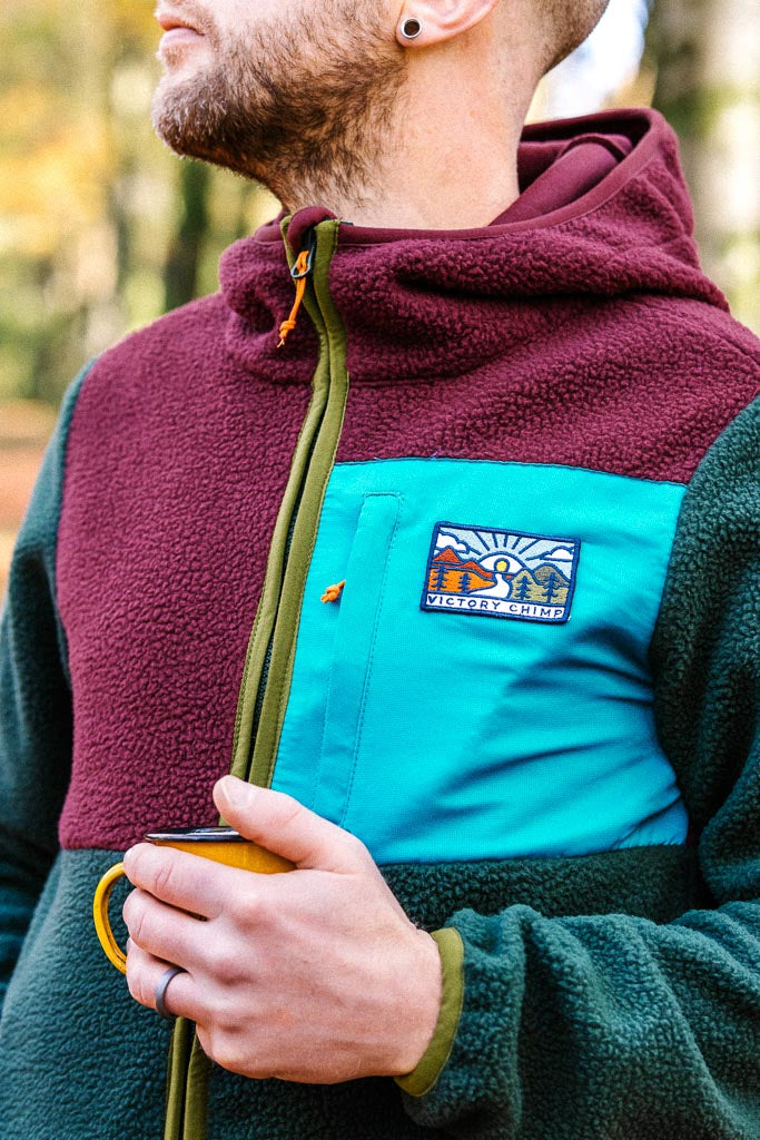 Out There Hooded Recycled Sherpa Fleece Jacket (Wine/Forest)