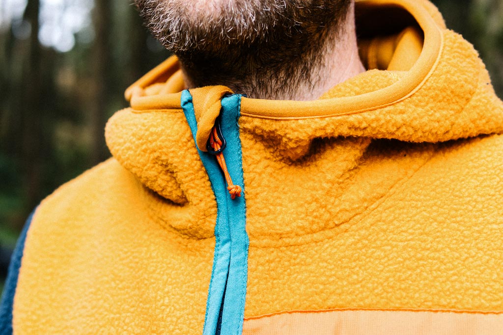 Out There Hooded Recycled Sherpa Fleece Jacket (Ochre/Navy)