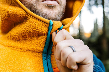 Out There Hooded Recycled Sherpa Fleece Jacket (Ochre/Navy)