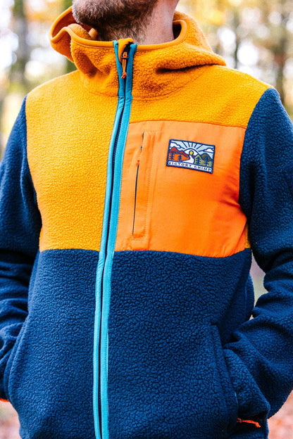 Out There Hooded Recycled Sherpa Fleece Jacket (Ochre/Navy)