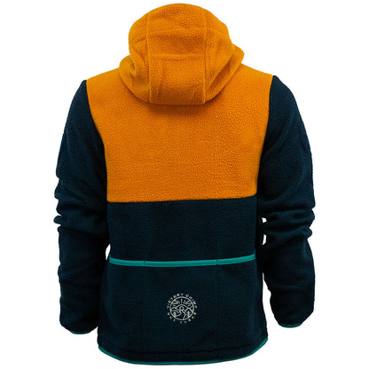 Out There Hooded Recycled Sherpa Fleece Jacket (Ochre/Navy)